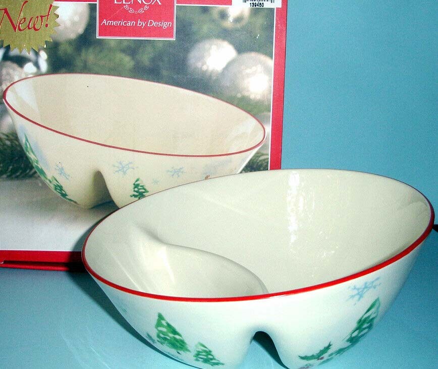 Lenox Holiday Inspirations Sleigh Divided Angled Bowl Chip/Dip Veggies 8.75