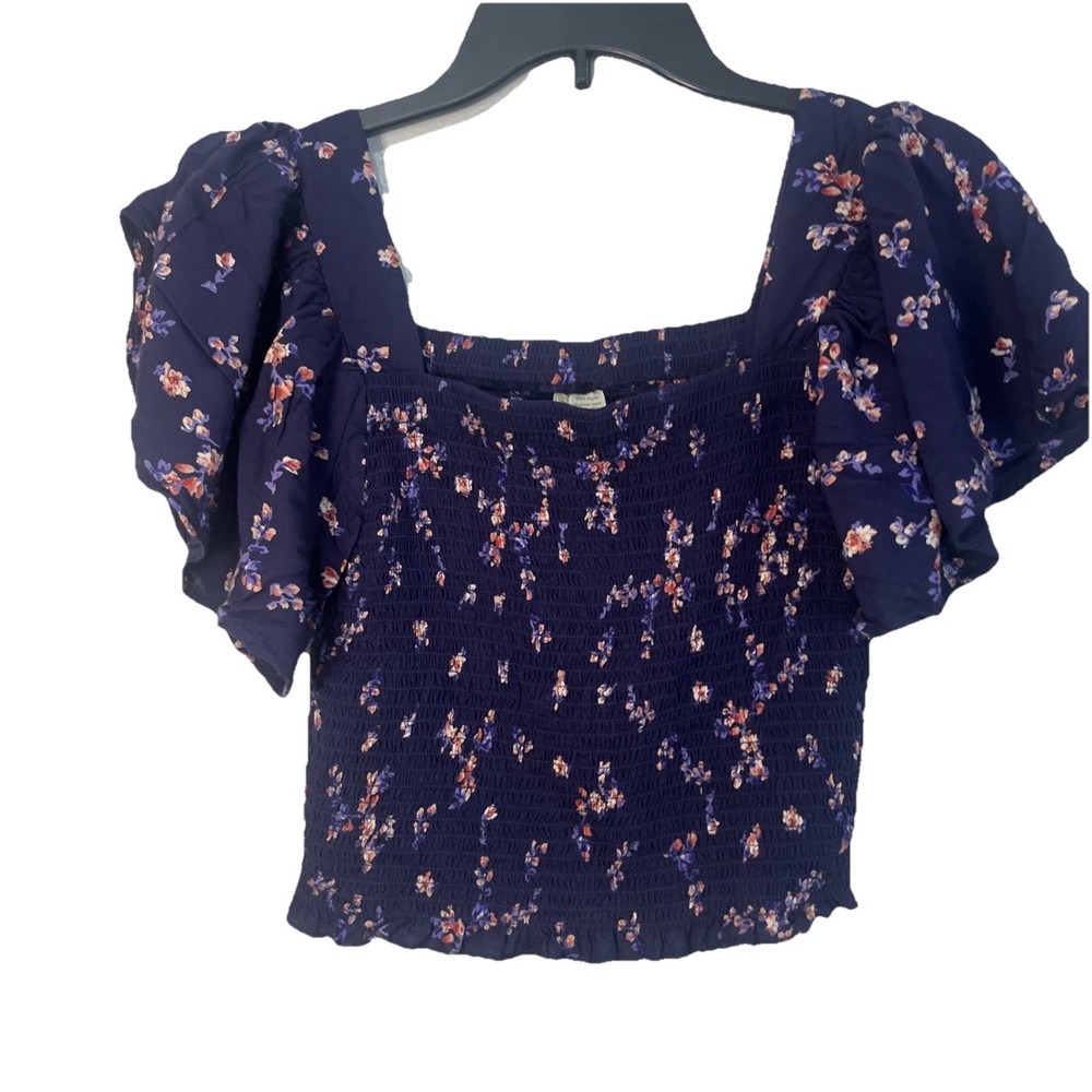 Japna Women's Shirt Cropped Floral Smocked Size M Hippie Fairycore Boho T5