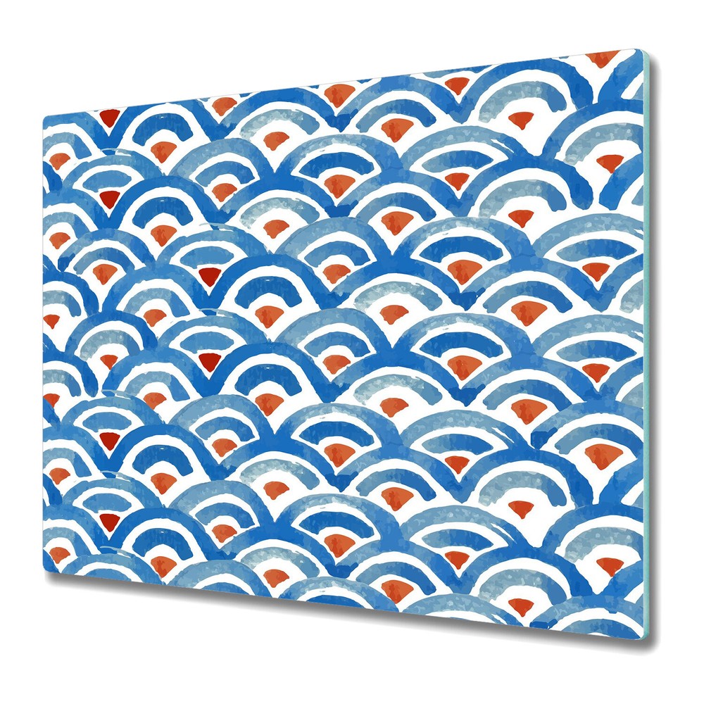 Glass Chopping Board Utensil Worktop Saver Fish skin blue and red 60x52