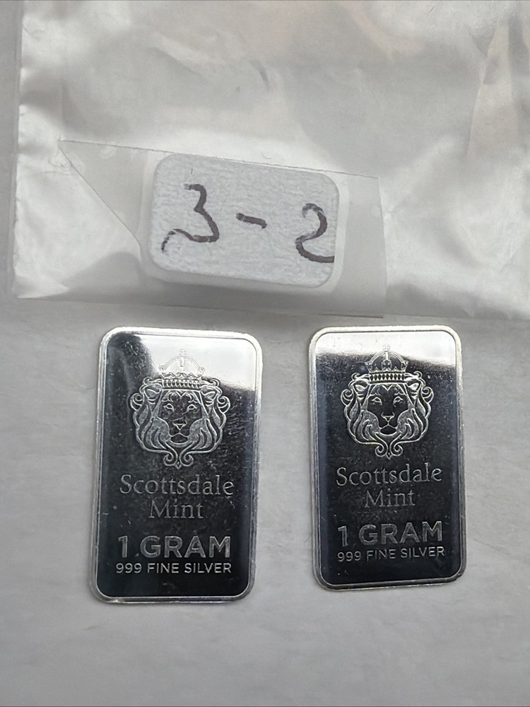 Lot Of 2-Scottsdale Mint .999 Pure Fine Silver Bar 1 Gram