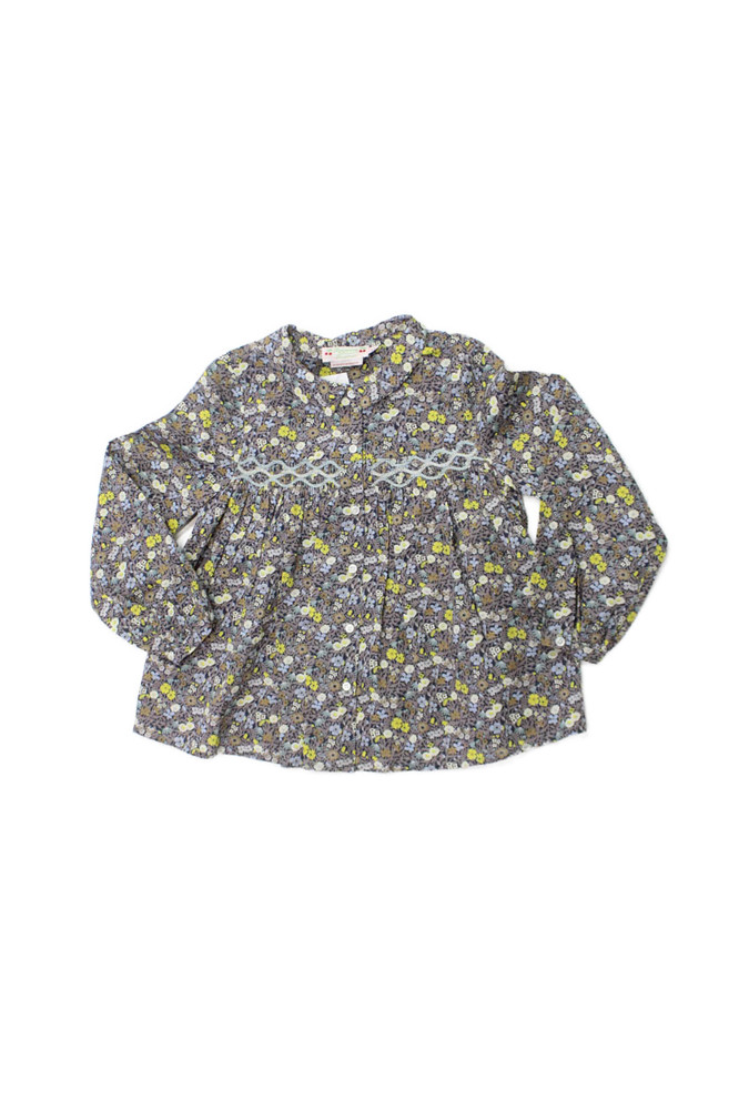 Bonpoint Girls Long Sleeve Collared Button Front Floral Top Blue Yellow Size 6Free Shipping in US $100+ Orders | $6.95 Orders Below