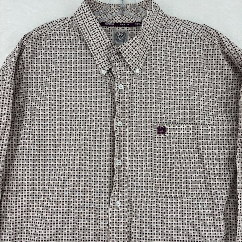 Cinch Mens XXL Western Button Down Shirt Long Sleeve Geometric Diamond Print Tan