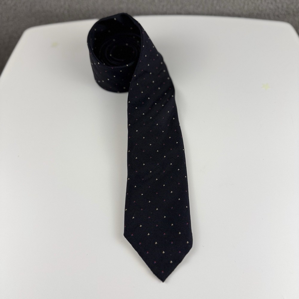 Vintage Christian Dior Mens Tie Black Micro-Dot Pattern