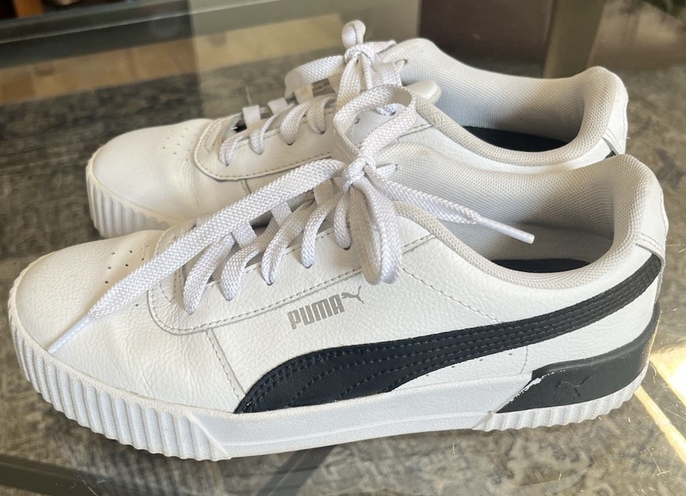 Puma Carina Women's Stylish Low Top Casual Sneakers Shoes White Black Size 8