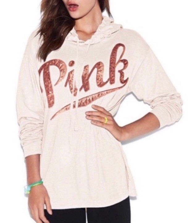 PINK Victoria’s Secret Vintage Y2K Sequin Pullover Hoodie Sweatshirt Medium