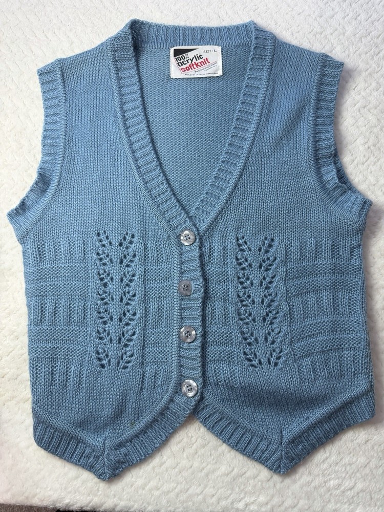 Vintage Women's 1980s Blue Acrylic Sweater Vest Size L