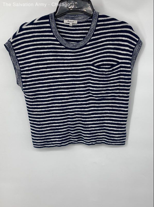 Madewell Womens Navy White Striped Cotton Blend Short Sleeve Knit T-Shirt Size M