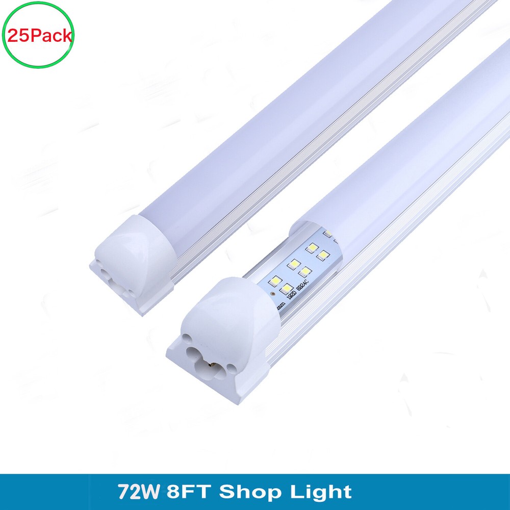 25Pack 8 Foot Led Shop Light 8FT Led Tube Light 72W T8 Integrated Fixture Lamp
