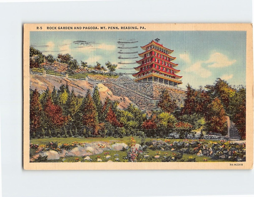 Postcard Rock Garden and Pagoda Mount Penn Reading Pennsylvania USA