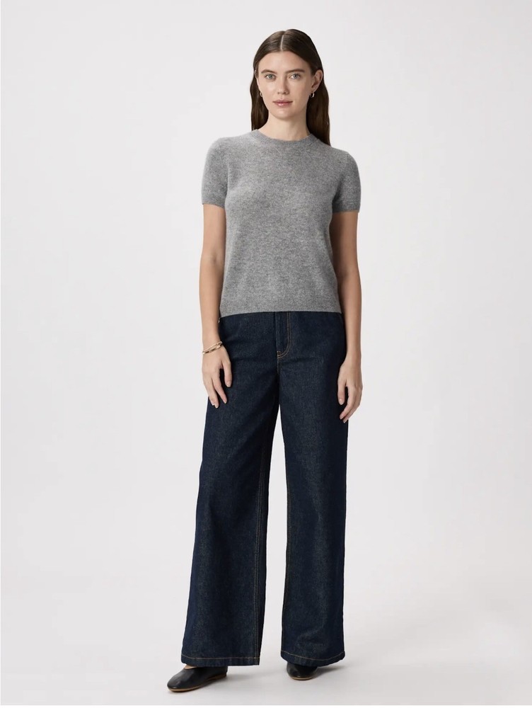 Quince Women Mongolian Cashmere Tee Heather Gray Sleeved Top XS