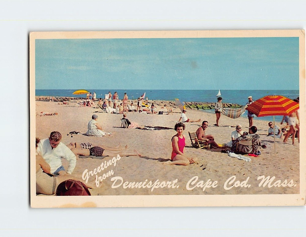 Postcard Beach Scene Greetings from Dennisport Cape Cod Massachusetts USA