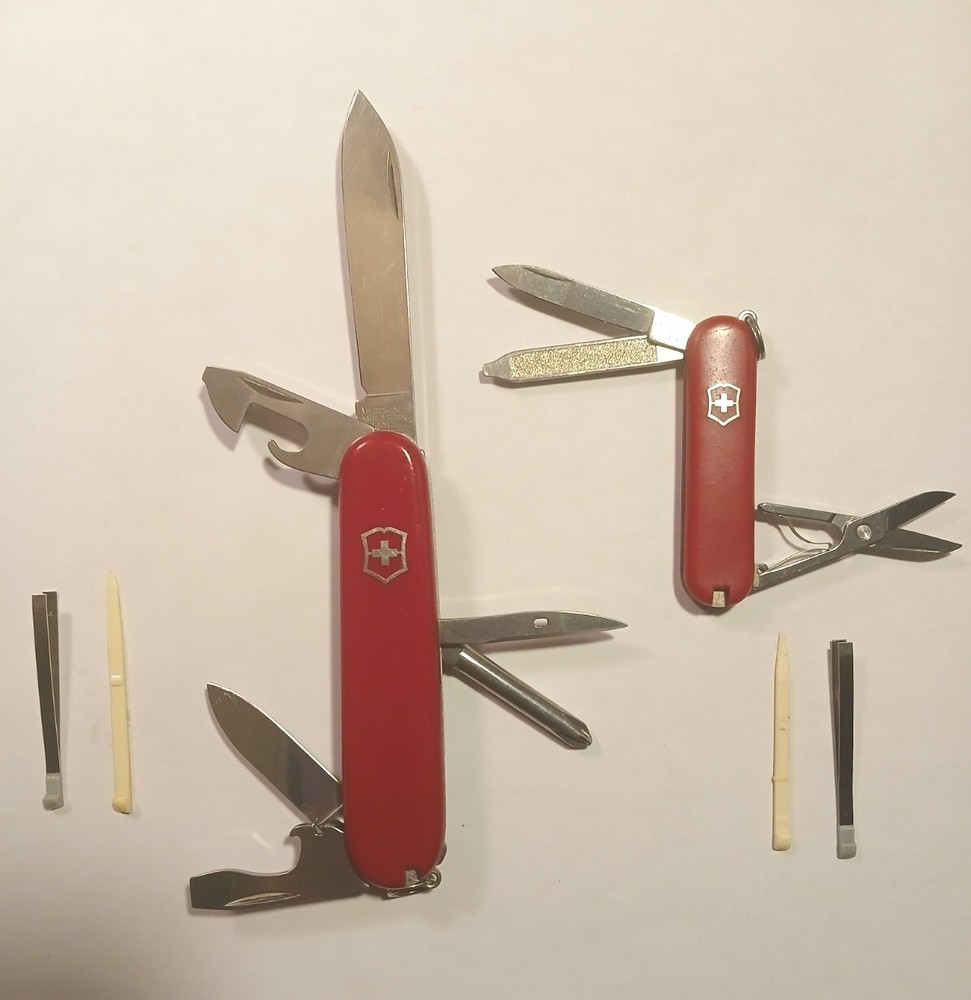 Lot Of 2 Victorinox Red Tinker Swiss Army Knife 91mm & Classic 1992-2005