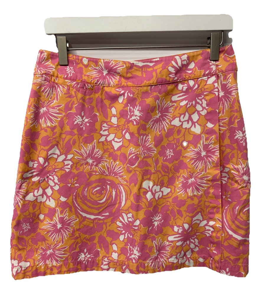 Kate Hill Skort Skirt Pink Floral Cotton Print Front Wrap Golf Women’s Size 6