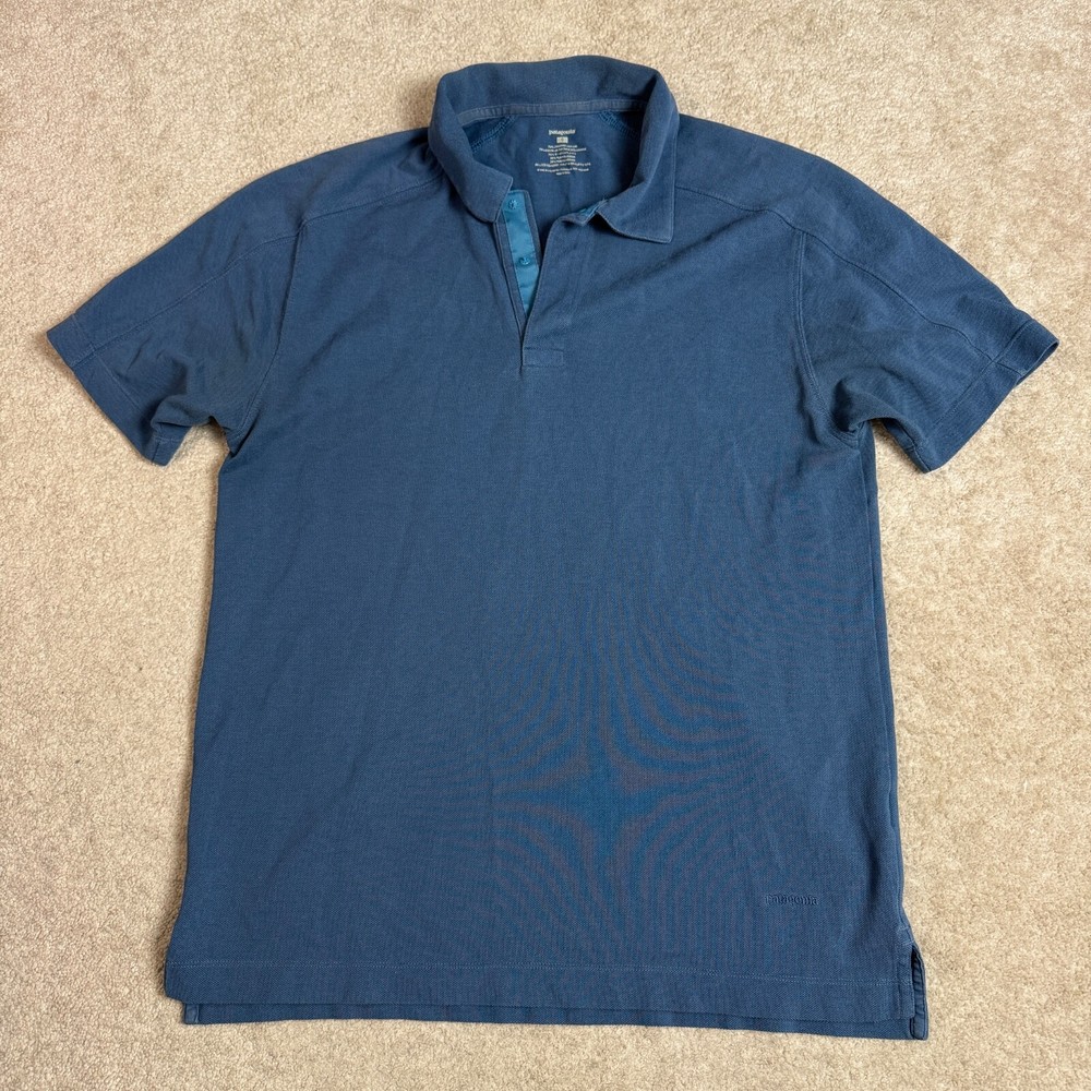 Patagonia Mens Organic Cotton Blend Polo Shirt Small Blue