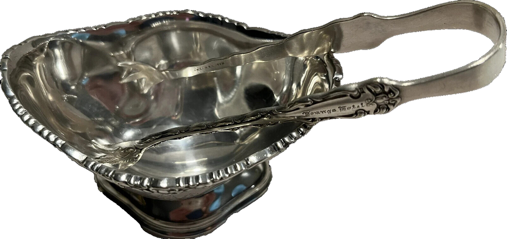Reed and Barton Silver Sugar Bowl and Tongs created for Young's Hotel in Boston