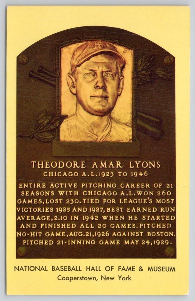 Ted Lyons Baseball Hall of Fame Plaque Postcard Cooperstown NY Curteichcolor