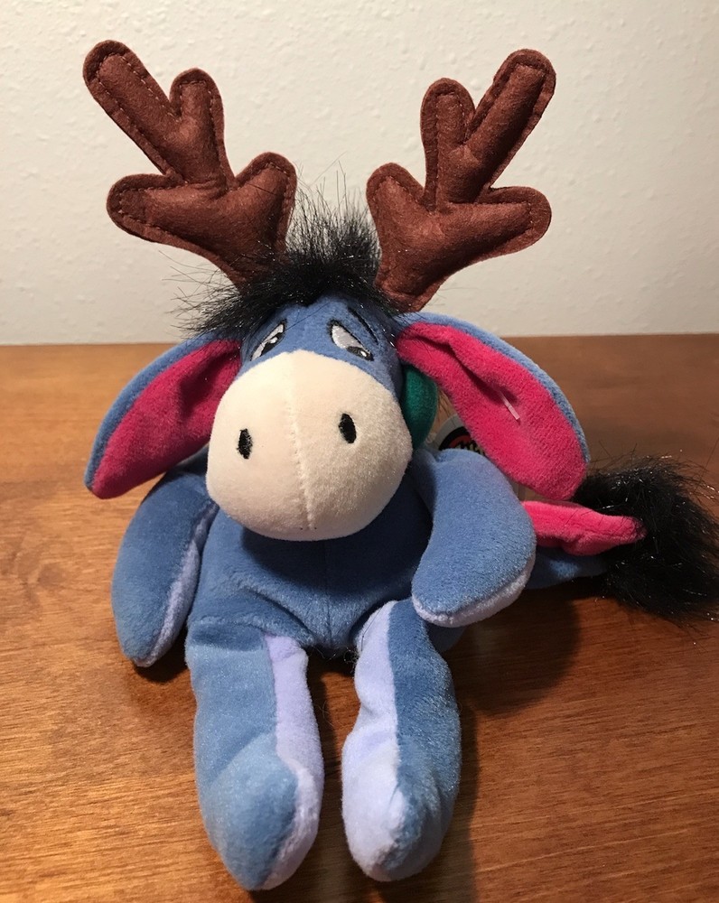 Eeyore Christmas Reindeer 9” Bean Bag Mini Walt Disney New with Tag Winnie Pooh