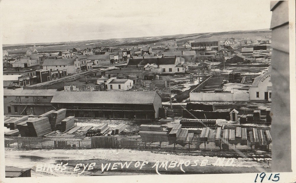 RPPC Birds Eye View Aerial Photo Ambrose North Dakota ND 1915