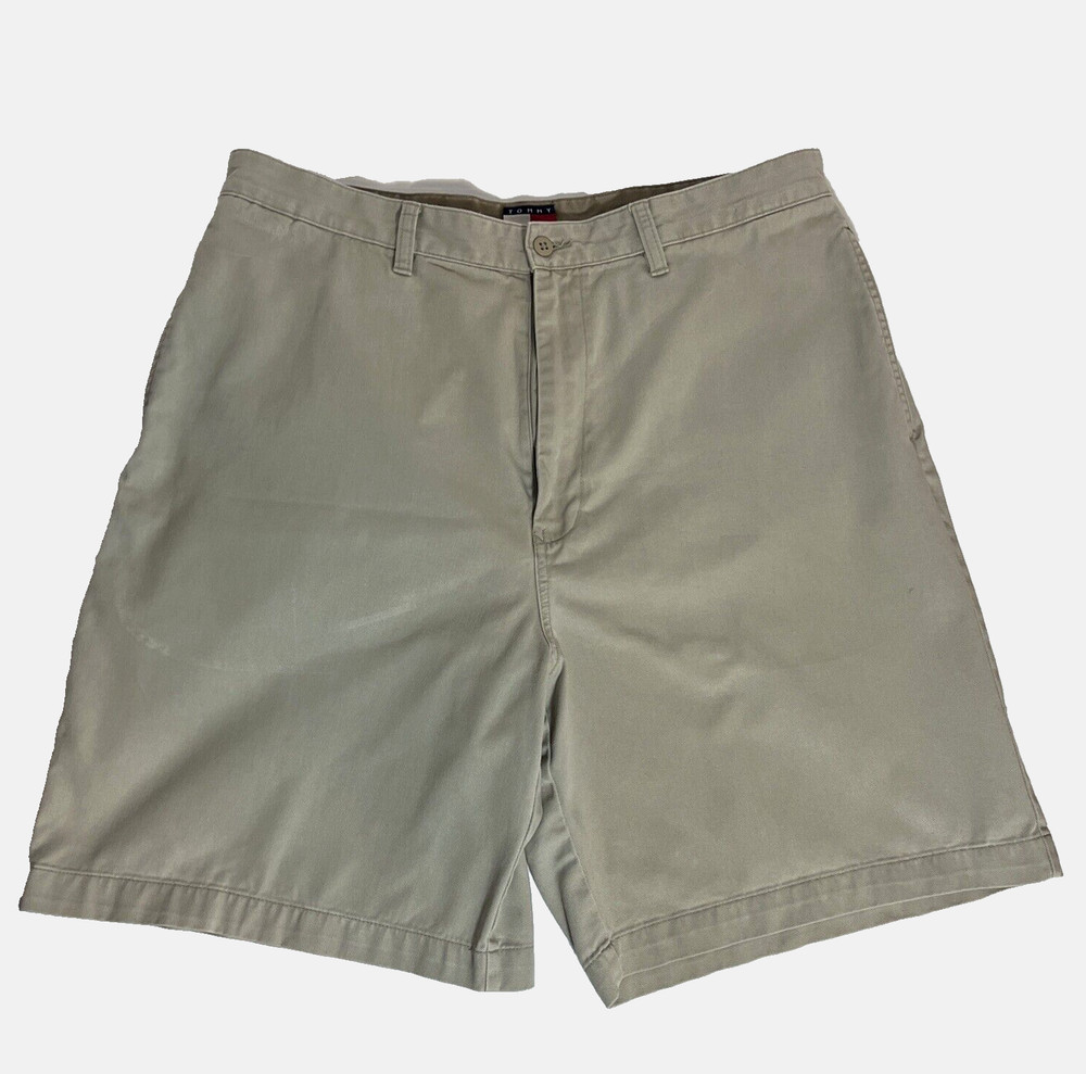 Tommy Hilfiger Chino Shorts Mens 36 Flat Front 100% Cotton Sand Khaki READ