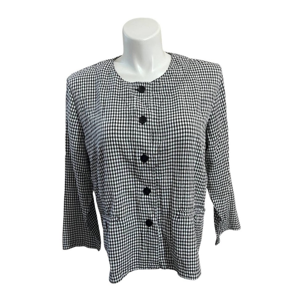 Norm Thompson Womens Button Down Blazer Jacket Checked Lightweight Size XL