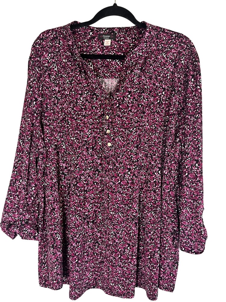 Colorful Floral Pintuck Tunic Top 3X Tropical Preppy Resort Artsy Western Chic