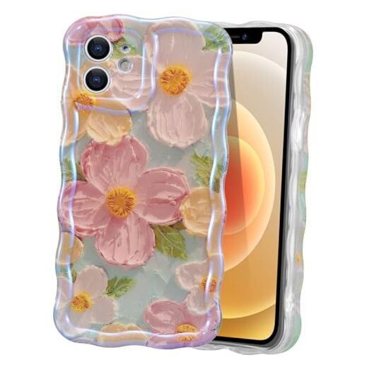 Case for Colorful Retro Oil Painting Printed Flower Laser Beam iPhone 11 Green