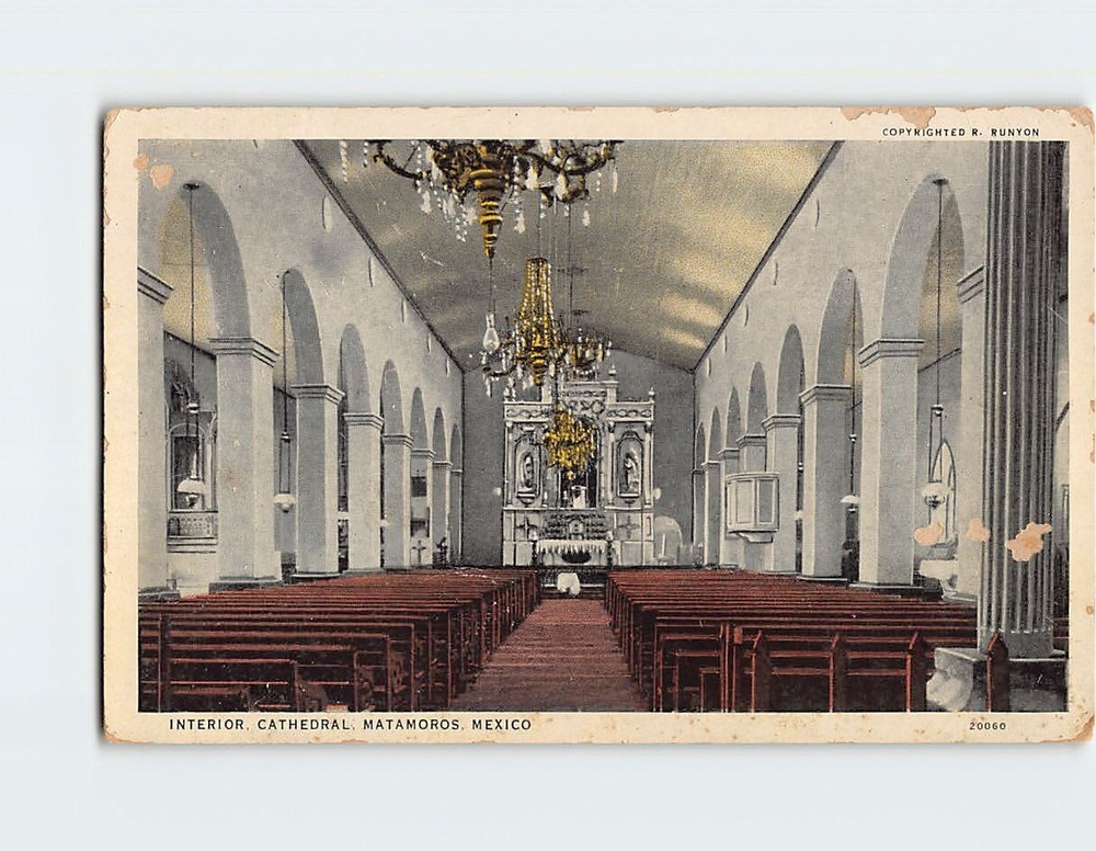 Postcard Interior Cathedral Matamoros Mexico