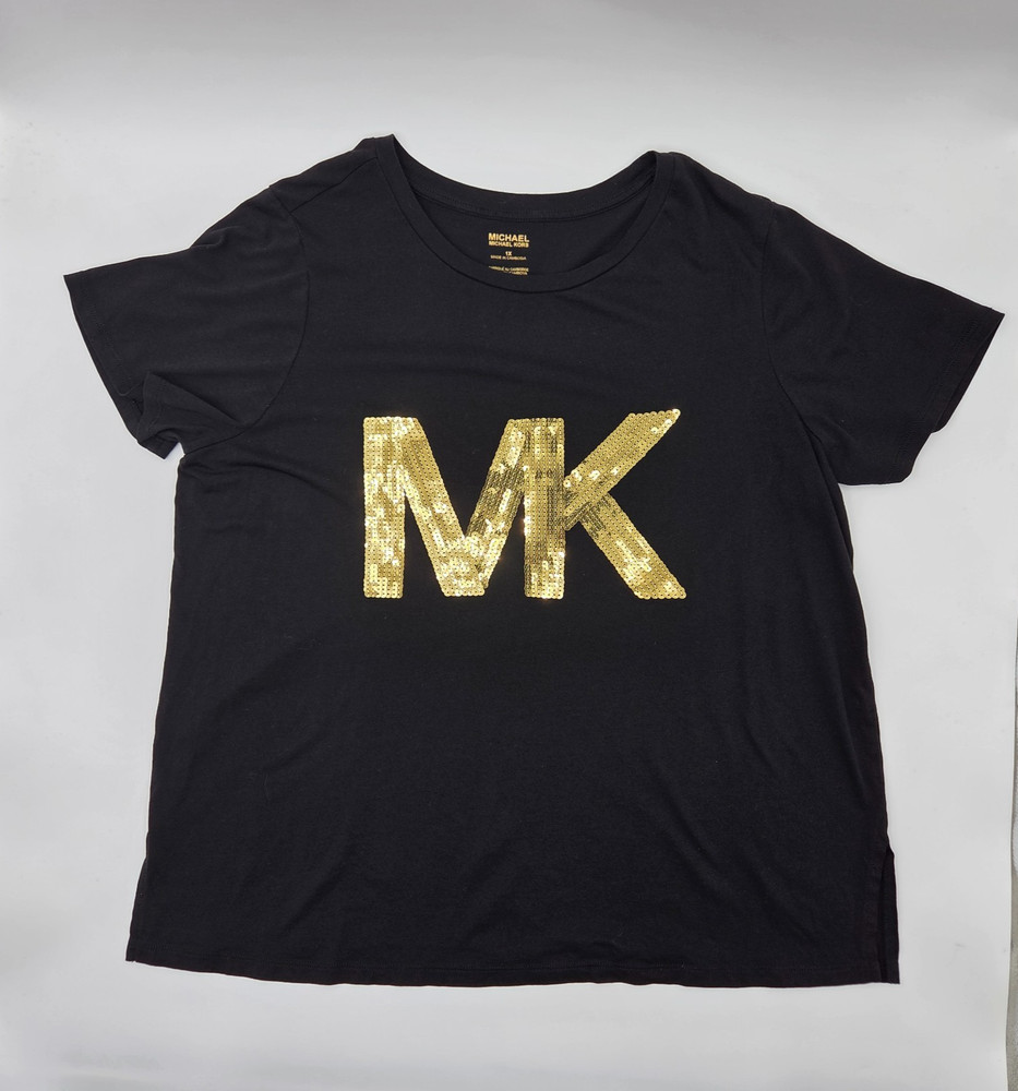 Michael Kors, Women's T-Shirt with Gold Sequin Logo, Black, Size 1X