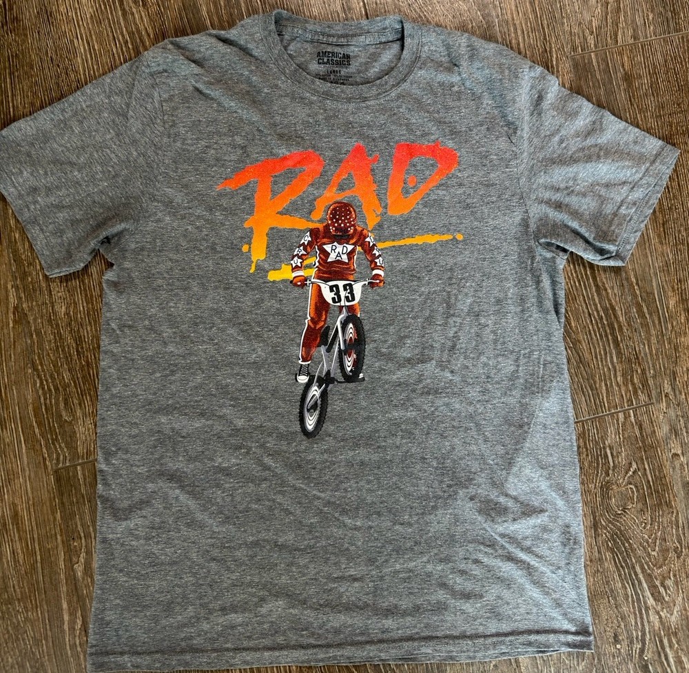 American Classics Rad BMX Graphic T-shirt Size Medium Gray 80s Movie Cru Jones