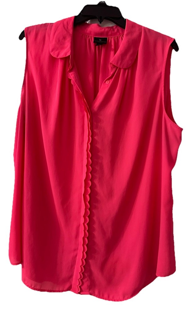 Worthington Woman 2X Hot Pink Sleeveless Blouse Scalloped Front Collar Plus