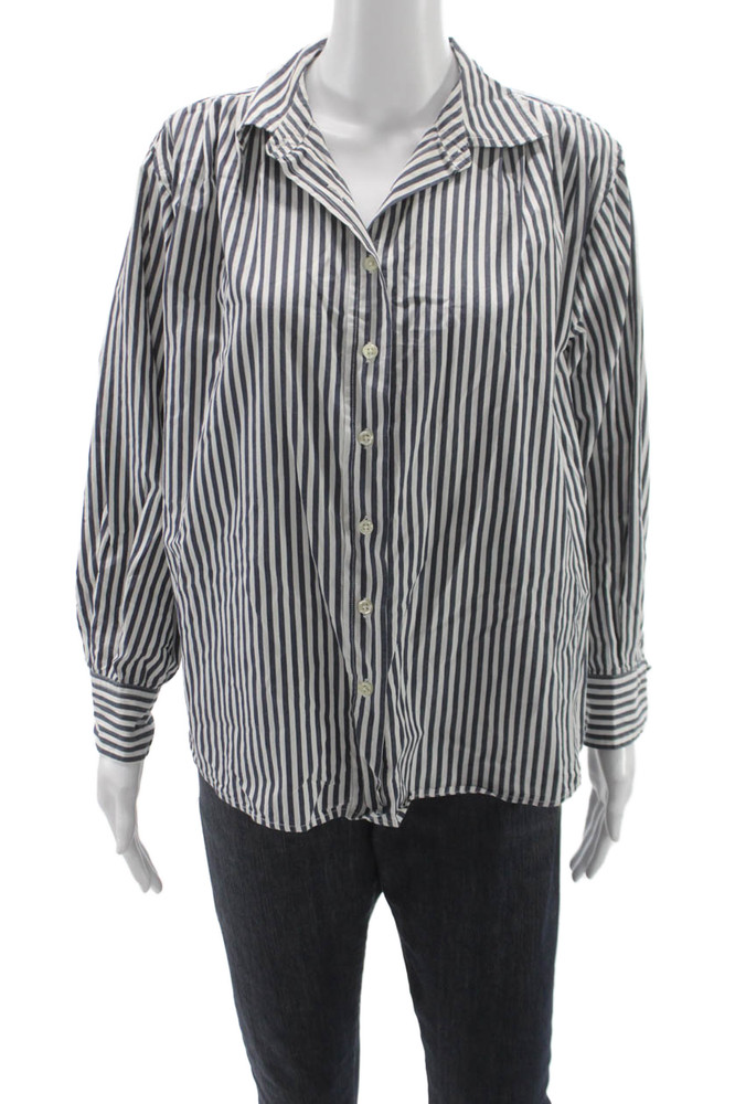 The Great Women Silk Striped Long-Sleeve Button-Up Blouse Dark Blue Size 1Free Shipping in US $100+ Orders | $6.95 Orders Below