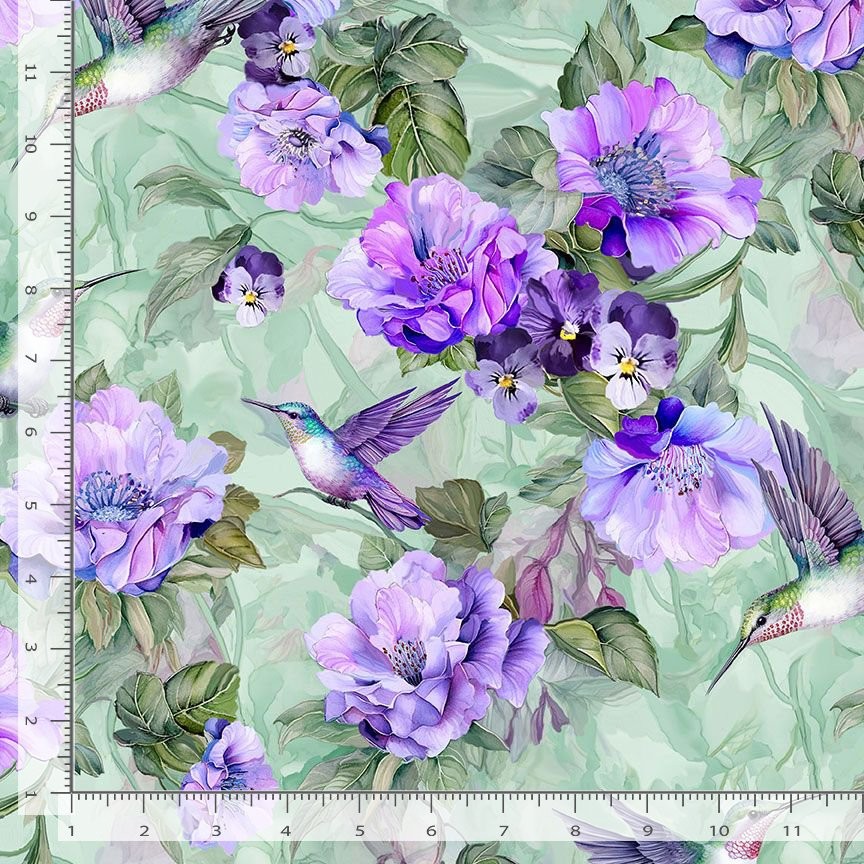 Floral Fabric | Garden Delight Hummingbird Flower | Timeless Treasures YARD