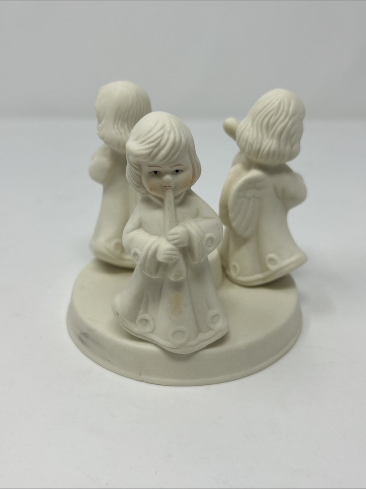 CHRISTMAS Angels Candle Holder Playing Instruments Taper THREE 3 Sided Ceramic
