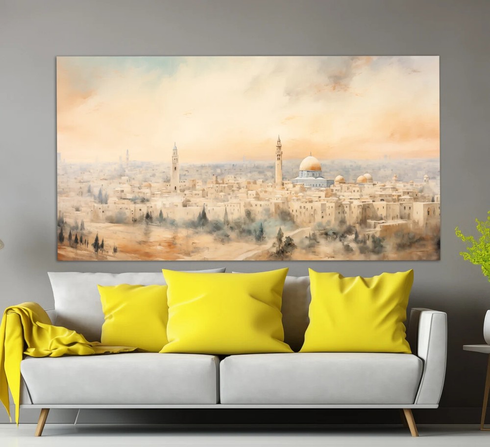 Jerusalem City Beige Painting Israel Unframed Canvas Print Australian Wall Art