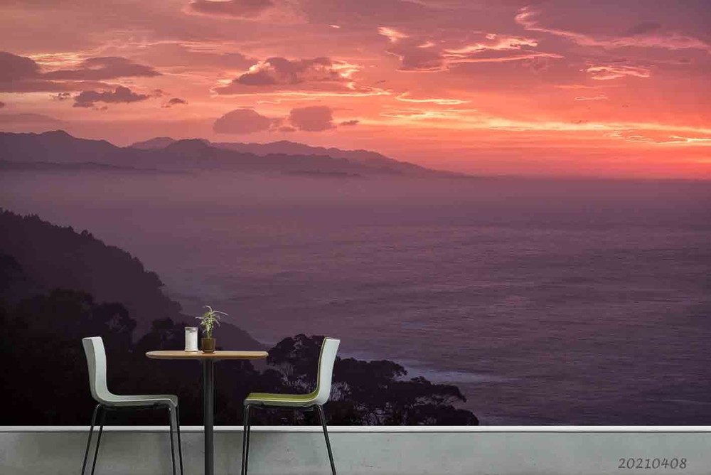 3D Mountain Sea Sunset Landscape Wall Murals Wallpaper Murals Wall Sticker 2