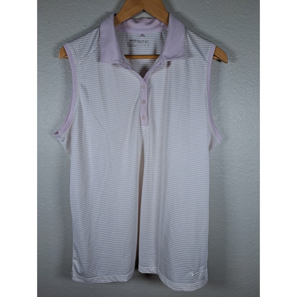 Nike Golf Dri-FIT Sleeveless Polo Shirt Womens XXL Purple White Striped Top