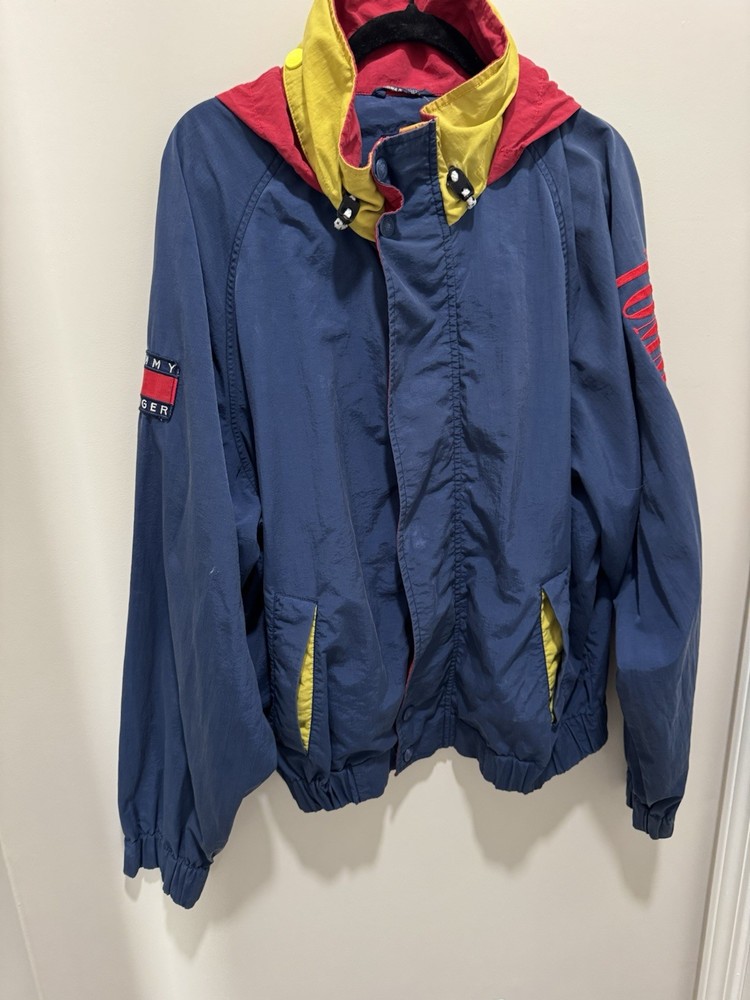 Vintage Tommy Hilfiger Jacket Rare Streetwear Hype XLarge Blue Yellow Red Patch