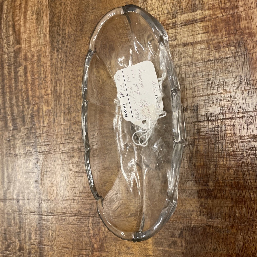 Vintage  Glass Oval Relish/Pickle Dish On Pedestal