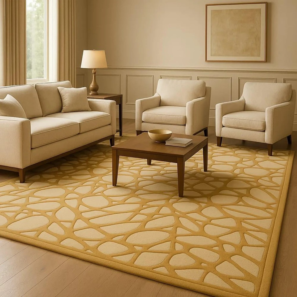 New Modern Hand Tufted 100% Wool Rug Color Beige/Golden Design Area Carpet Rug