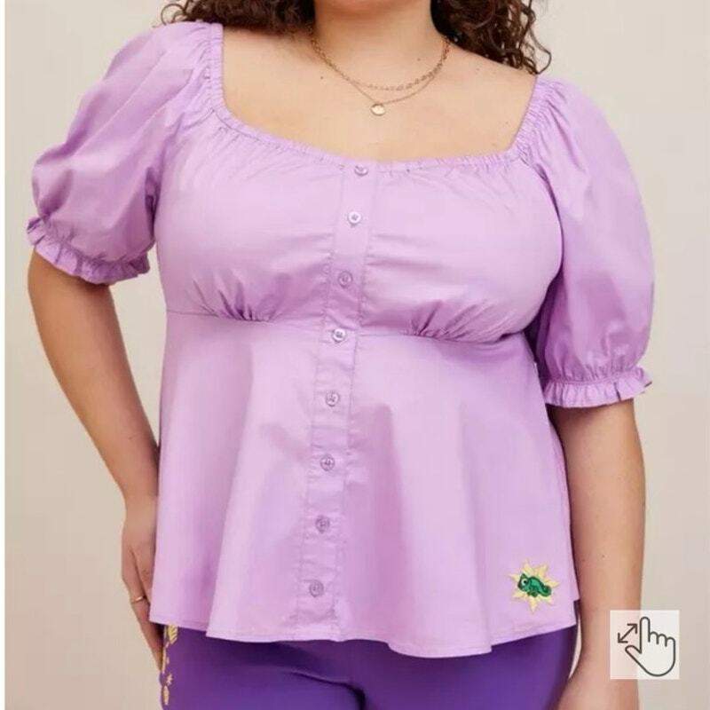 Torrid Disney Tangled Rapunzel Peplum Stretch Poplin Blouse 1X Women’s Purple
