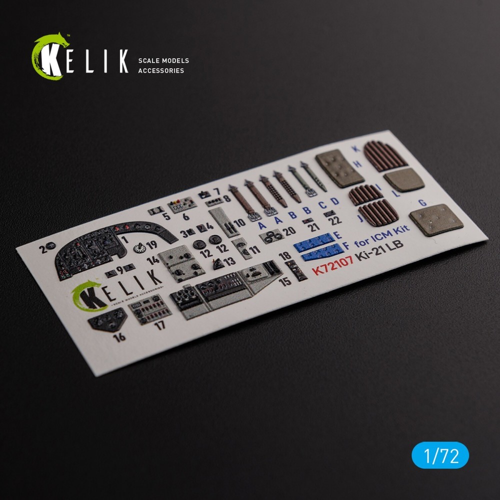 KI-21. Interior 3D Decals (for ICM) Scale 1:72 KeliK K72107