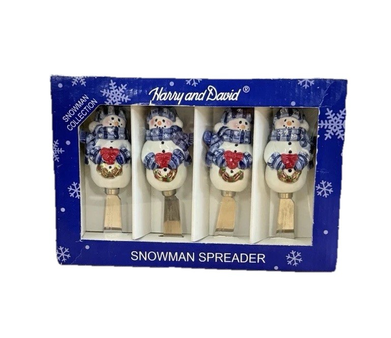 Harry and David Christmas Snowman Cheese Spreader Set 4 New Box