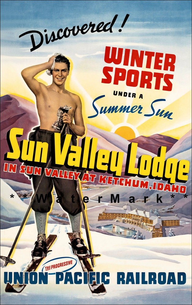 Vintage 1936 Ketchum Idaho Railroad Retro Travel Poster Print by Union Pacific