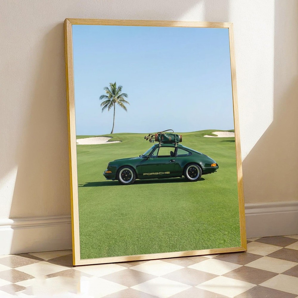 Vintage Sports Car Poster, Luxury Golf Course Decor
