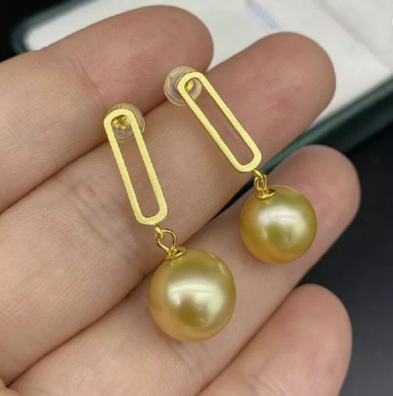 Limited time event AAA+11-12mm natural South Sea gold pearl earrings 925s