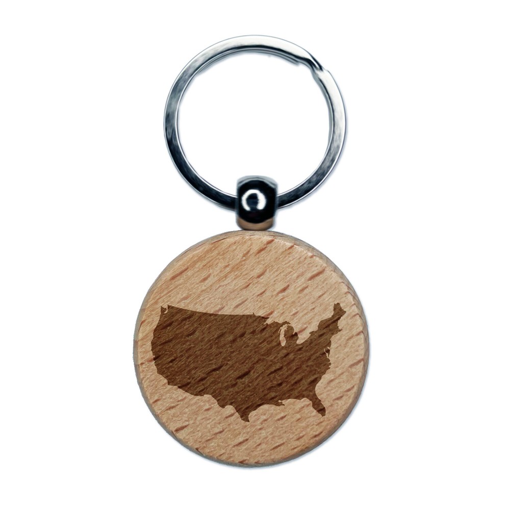 USA Wooden Keychain with Engraved Country Silhouette