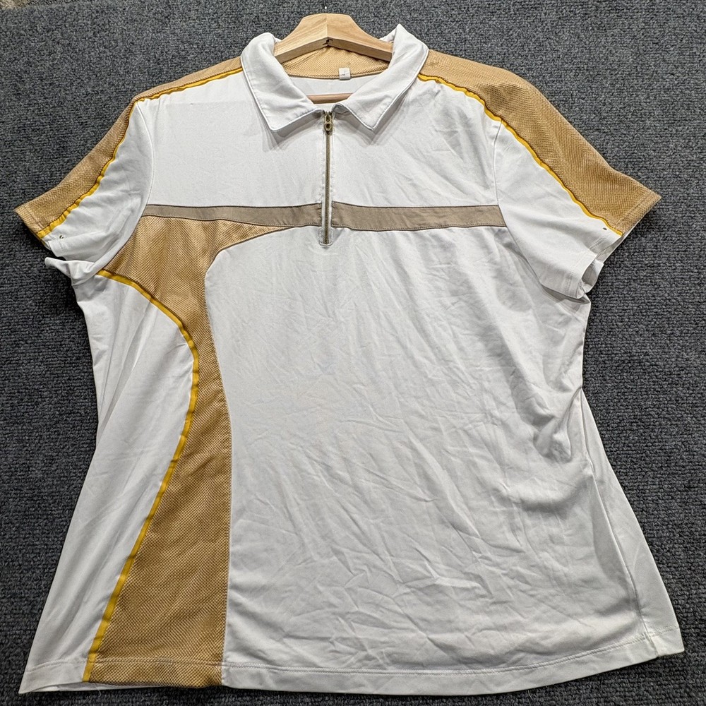 Tail Tech XL Golf Short Sleeve Collar White Gold Yellow Trim 1/4 Zip Polo