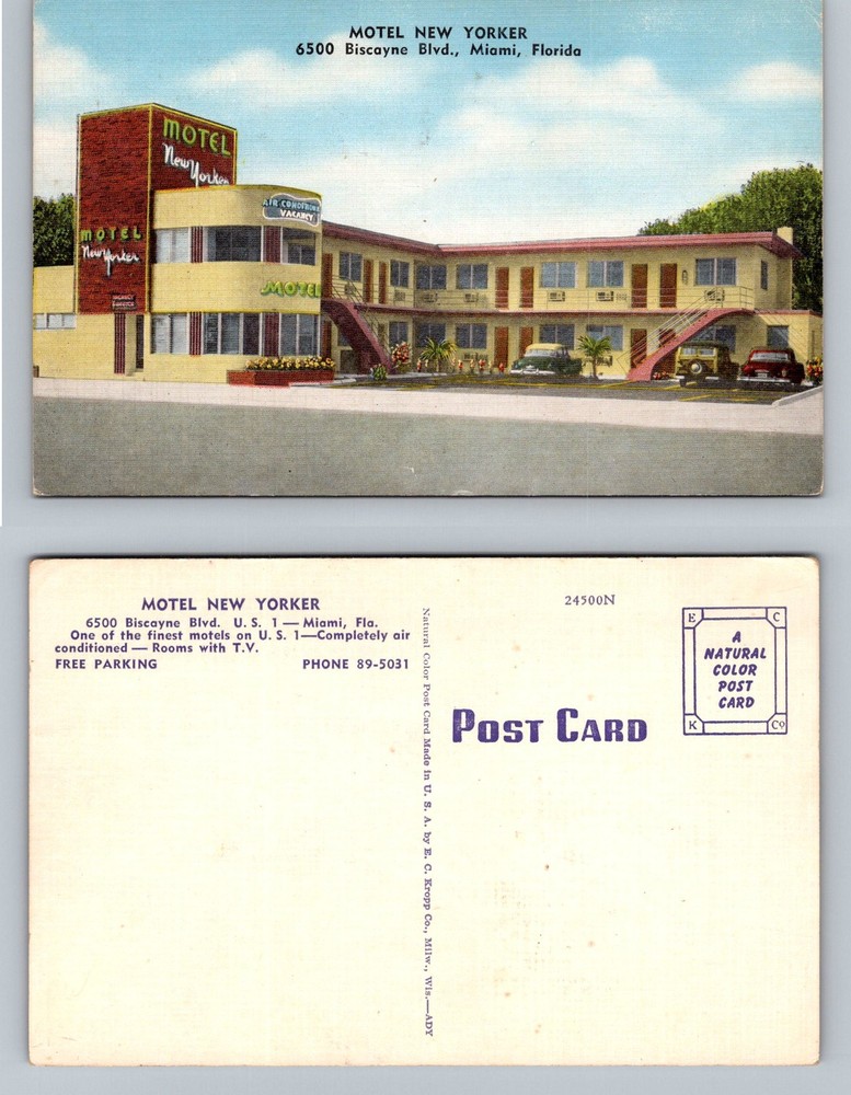 Miami, FL-Florida, Motel New Yorker Biscayne Blvd Exterior Vintage Postcard