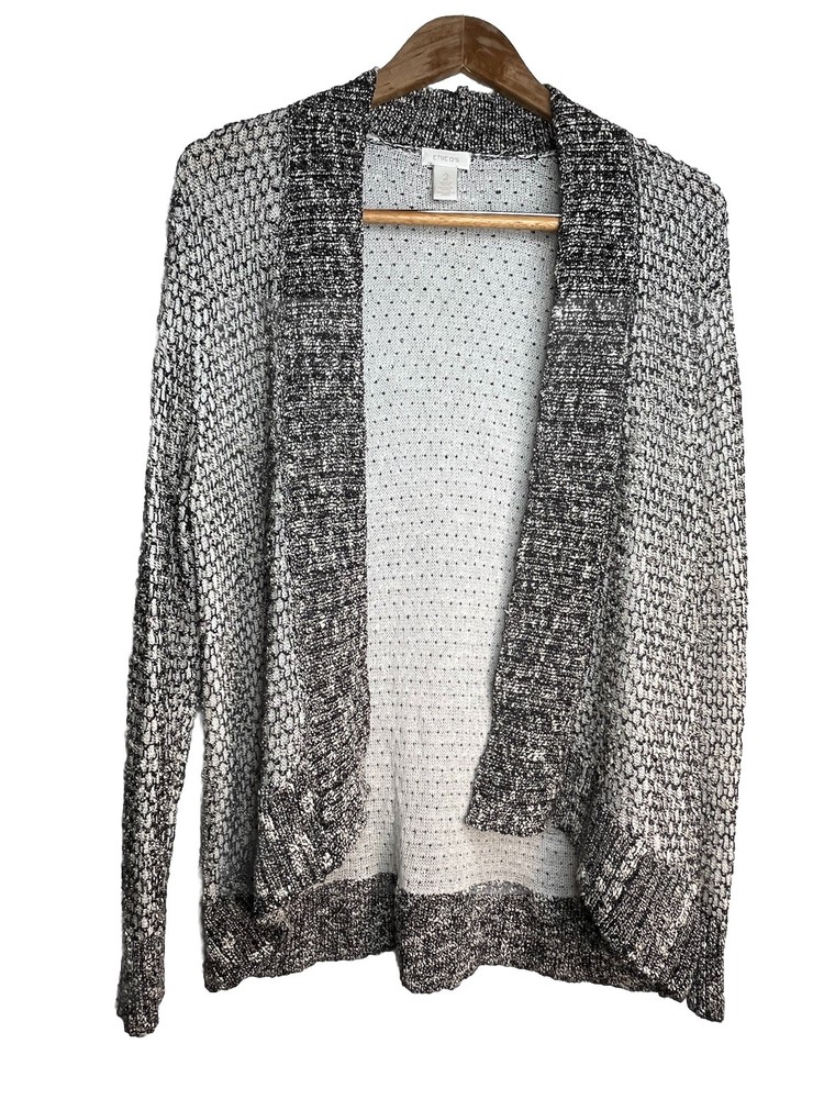 Chicos River Walk Gray Multi Tone Light Layering Knit Top Cardigan sz 2 / L (15)