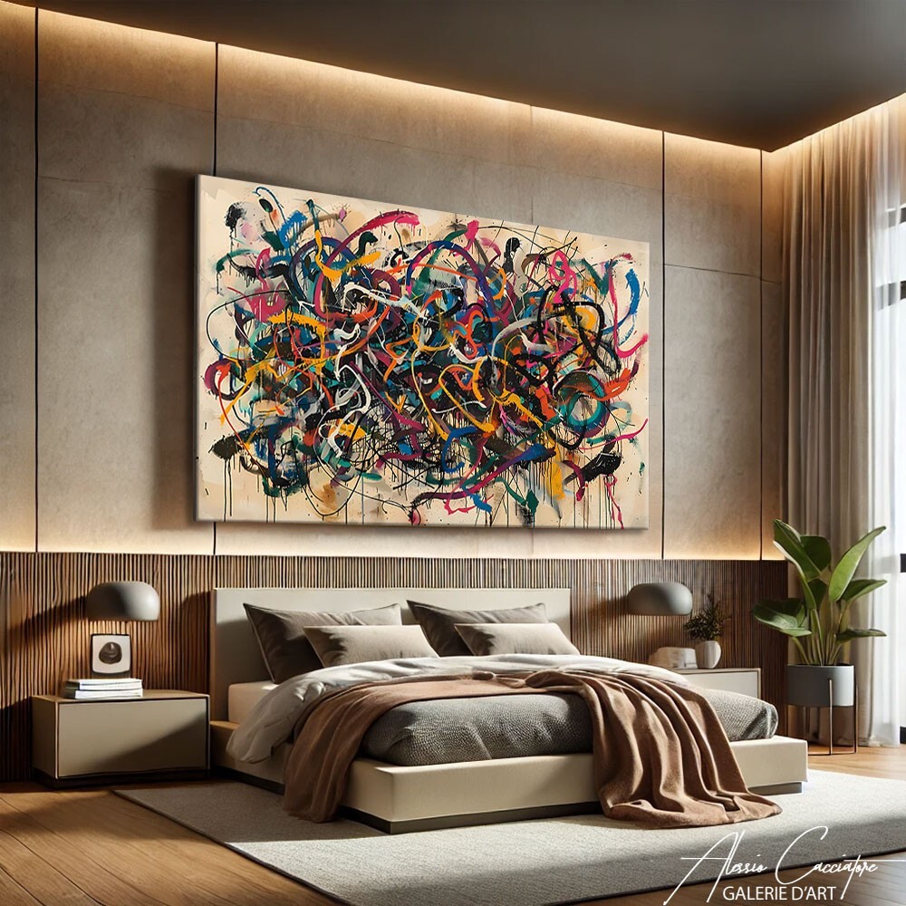 Canvas Wall Art Graffiti Wall Decor Large Abstract Painting Framed Landscape Art-image
